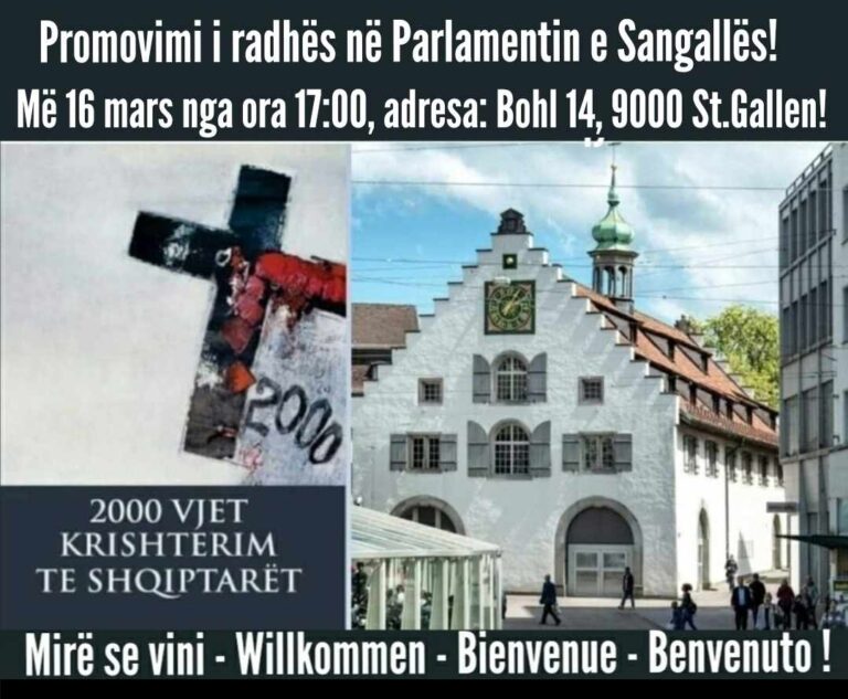 Me 16 Mars në St.Galen bëhet promovimi i radhës i librit “2000 Vjet Krishtërim te Shqiptarët” , që u botua në nëntor 2023