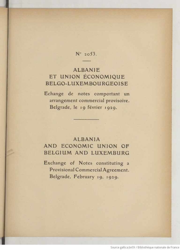 1929 / Shkresat zyrtare nga Beogradi për një traktat tregtar midis Mbretërisë shqiptare dhe Bashkimit ekonomik Belgo-Luksemburgas