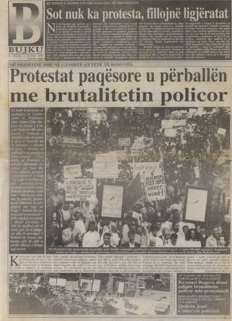 Kalendar-Kosova në 1 Tetor 1997,  protesta në mbrojtje arsimit shqip