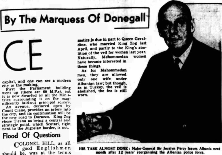 Sunday Dispatch (1938) / Rrëfimi i markezit të Donegall-it mbi udhëtimin e tij në Shqipëri dhe takimin me Mbretin Zog I në Durrës