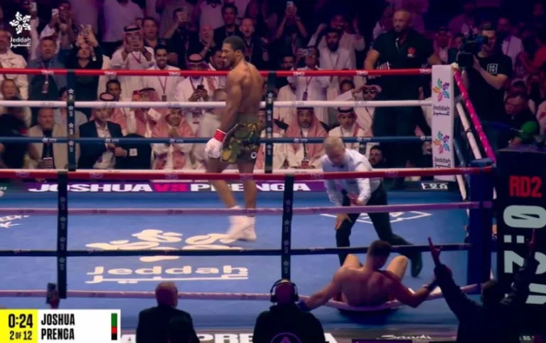 Anthony Joshua e nokautoi Kristian Prengen, pasi në rundin e parë dy herë u rrëzua prej tij