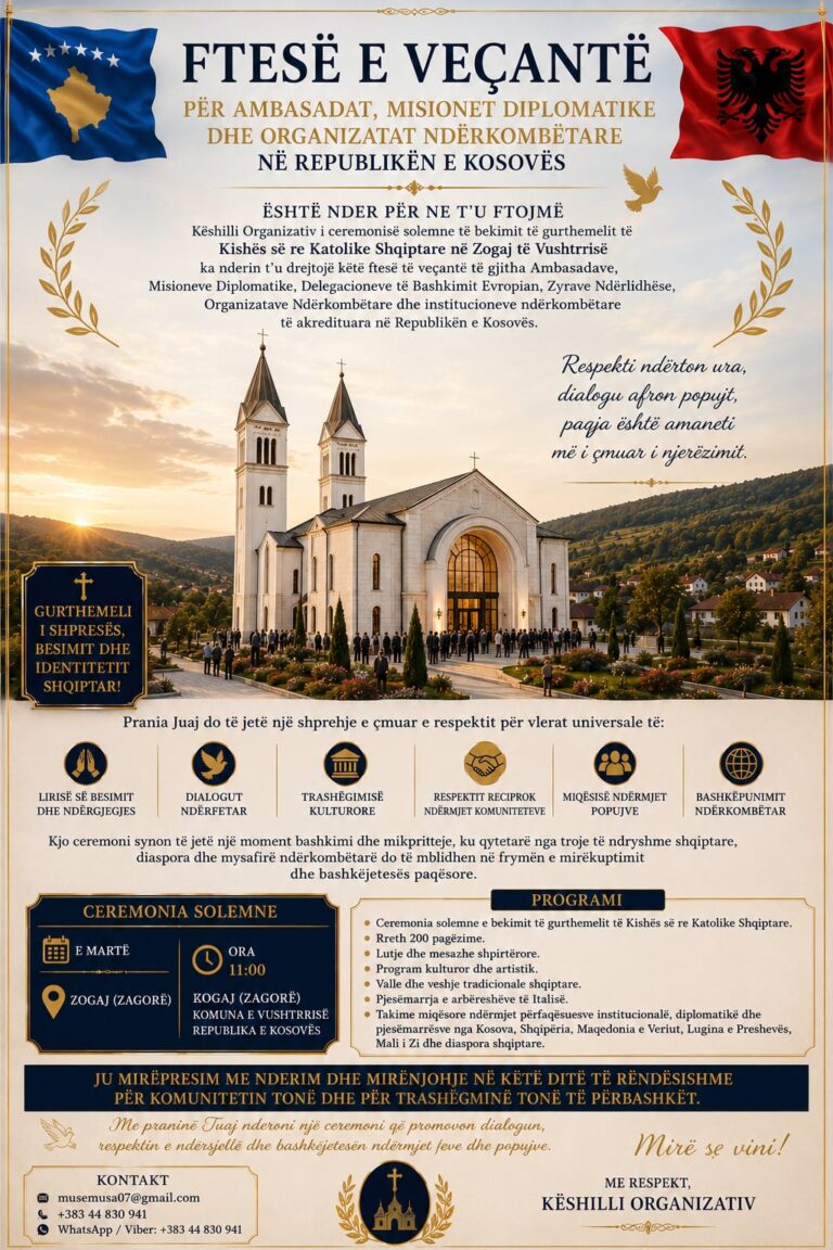 Ftesë ambasadave, misioneve diplomatike dhe organizatave ndërkombëtare me rastin e vënies së të gurthemelit të Kishës së re Katolike Shqiptare