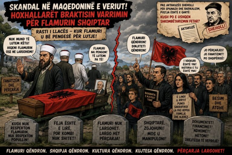 Hoxhallarë të Maqedonisë braktisish varrimin për shkak të flamurit kombëtar, ky është alarm për mbarë një komb